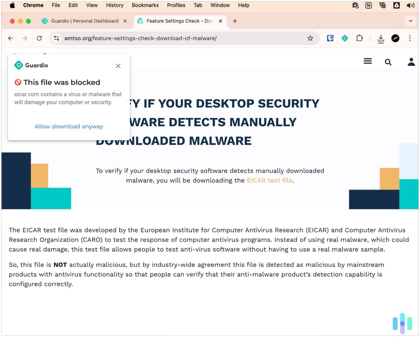 Guardio nailed the virus before it ended up on our desktop.