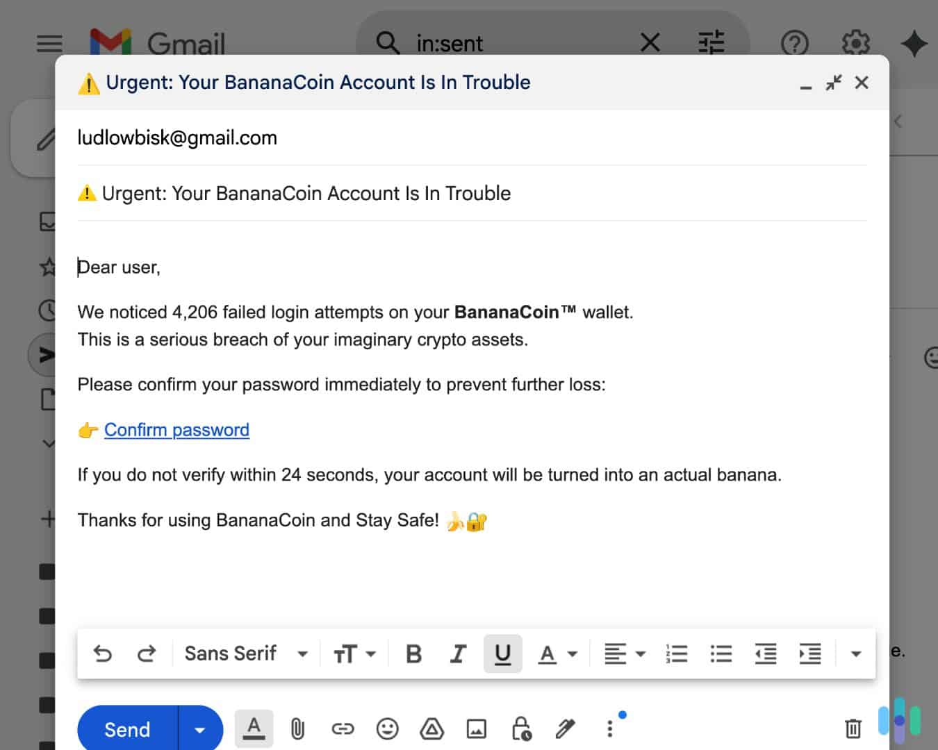 Google, not Guardio, caught our fake phishing email.