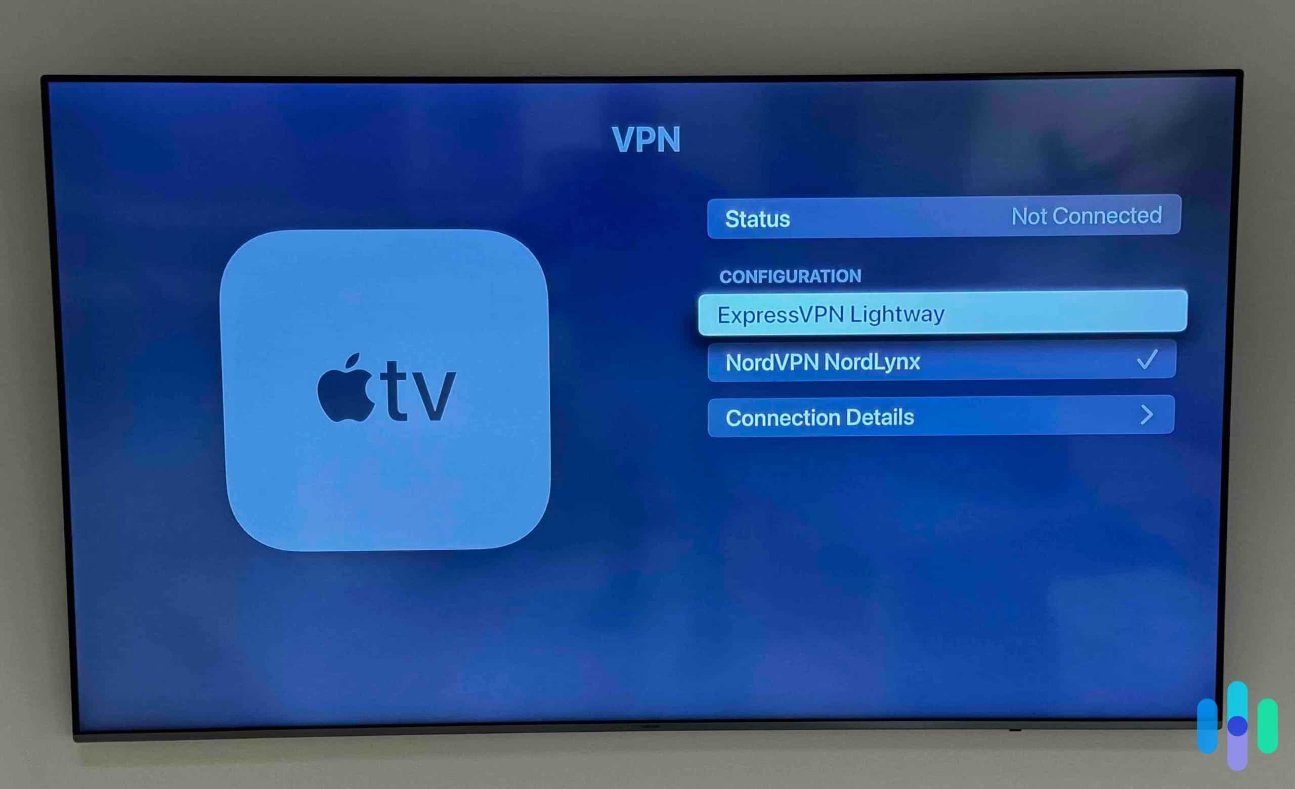 Apple TV advanced VPN configurations under Settings- General