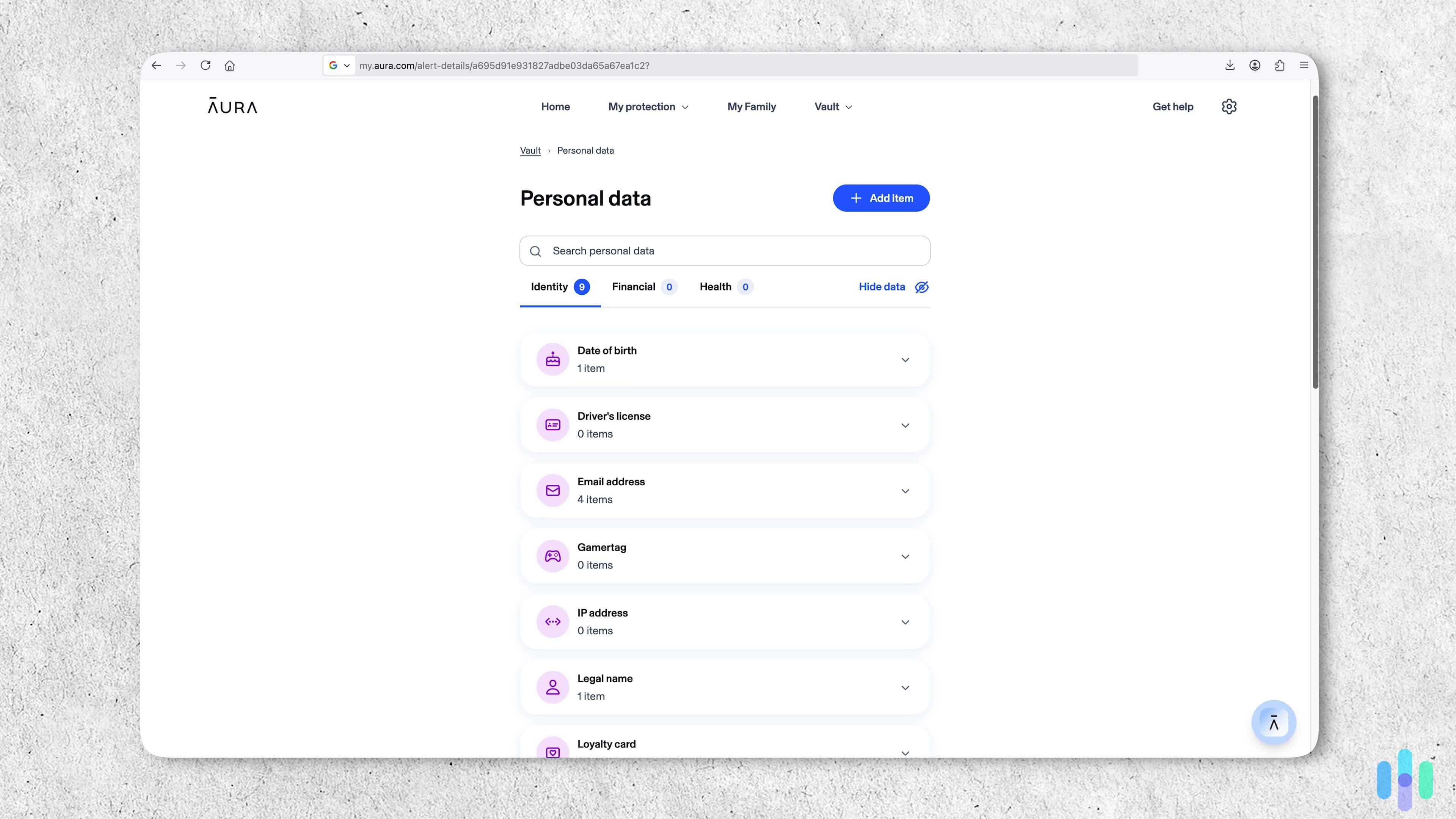 Aura also stores driver’s license, email addresses, IP address, gaming tags, and loyalty cards in the data vault.