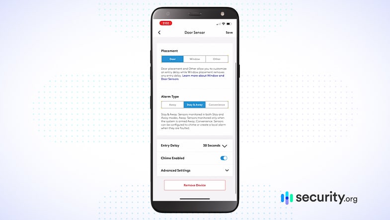Blue by ADT App - Entry Sensor Settings