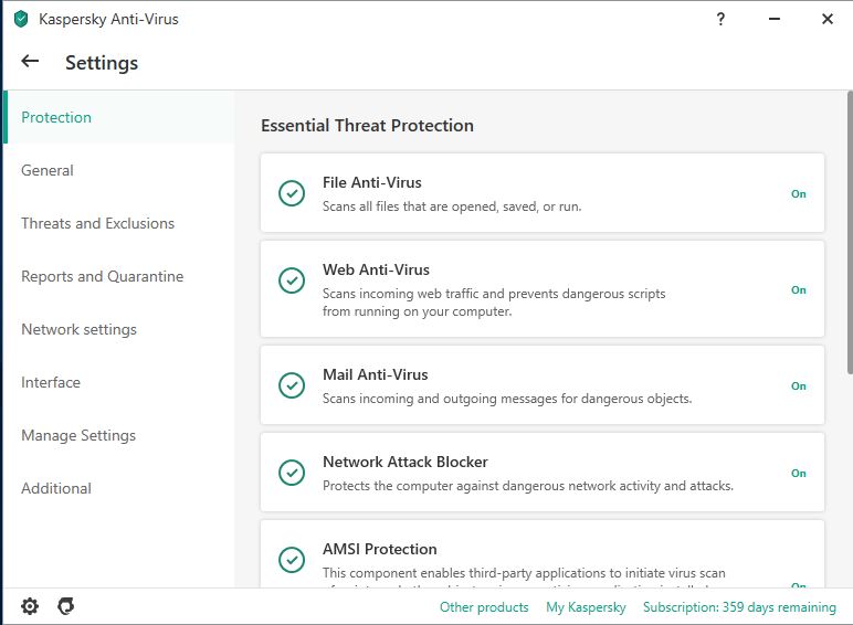 Kaspersky Antivirus Settings Menu Kaspersky Antivirus Settings Menu