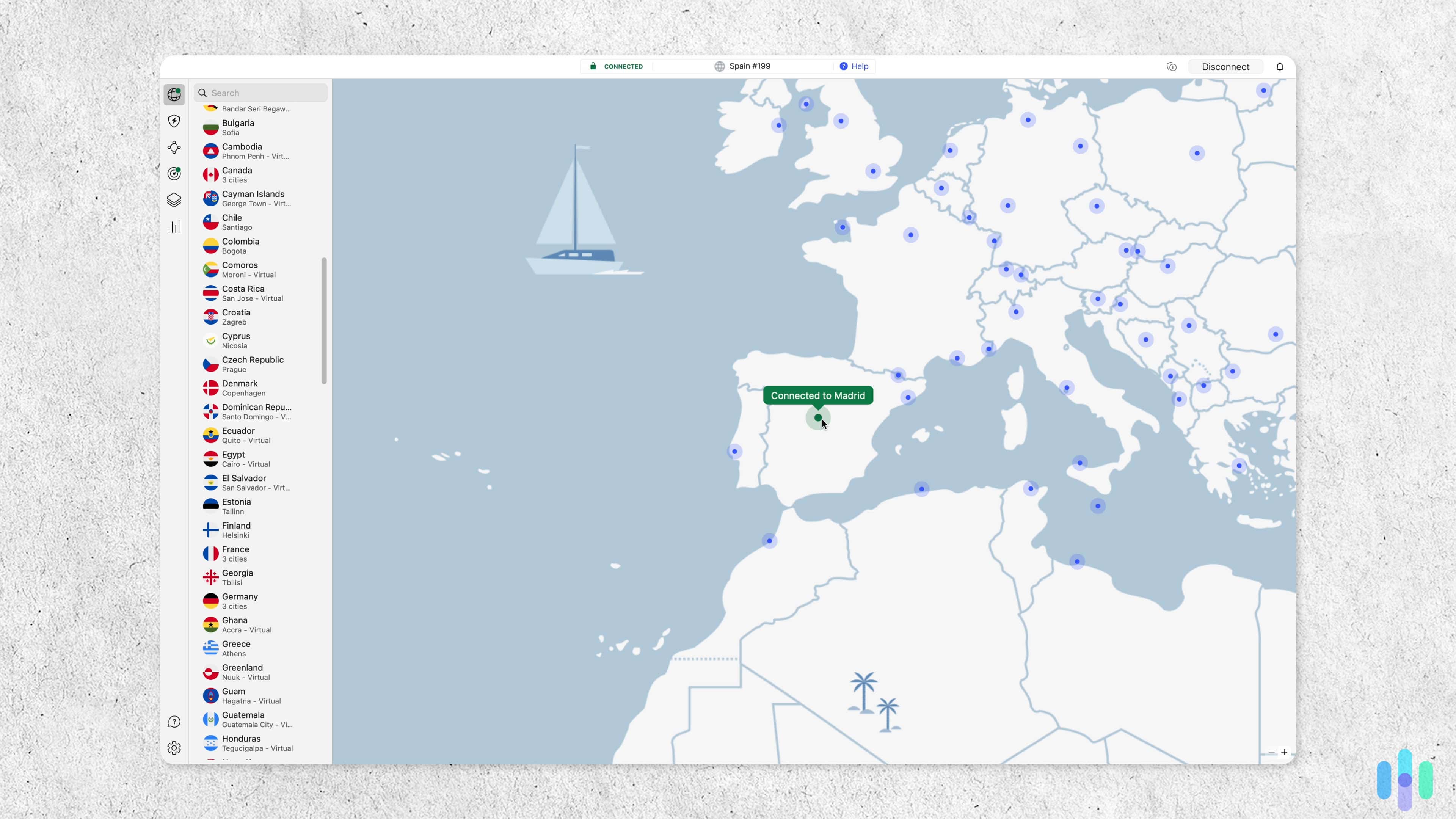 NordVPN connected to Madrid NordVPN is one of the more affordable VPNs, but has a sizable server network in a total of 127 countries.