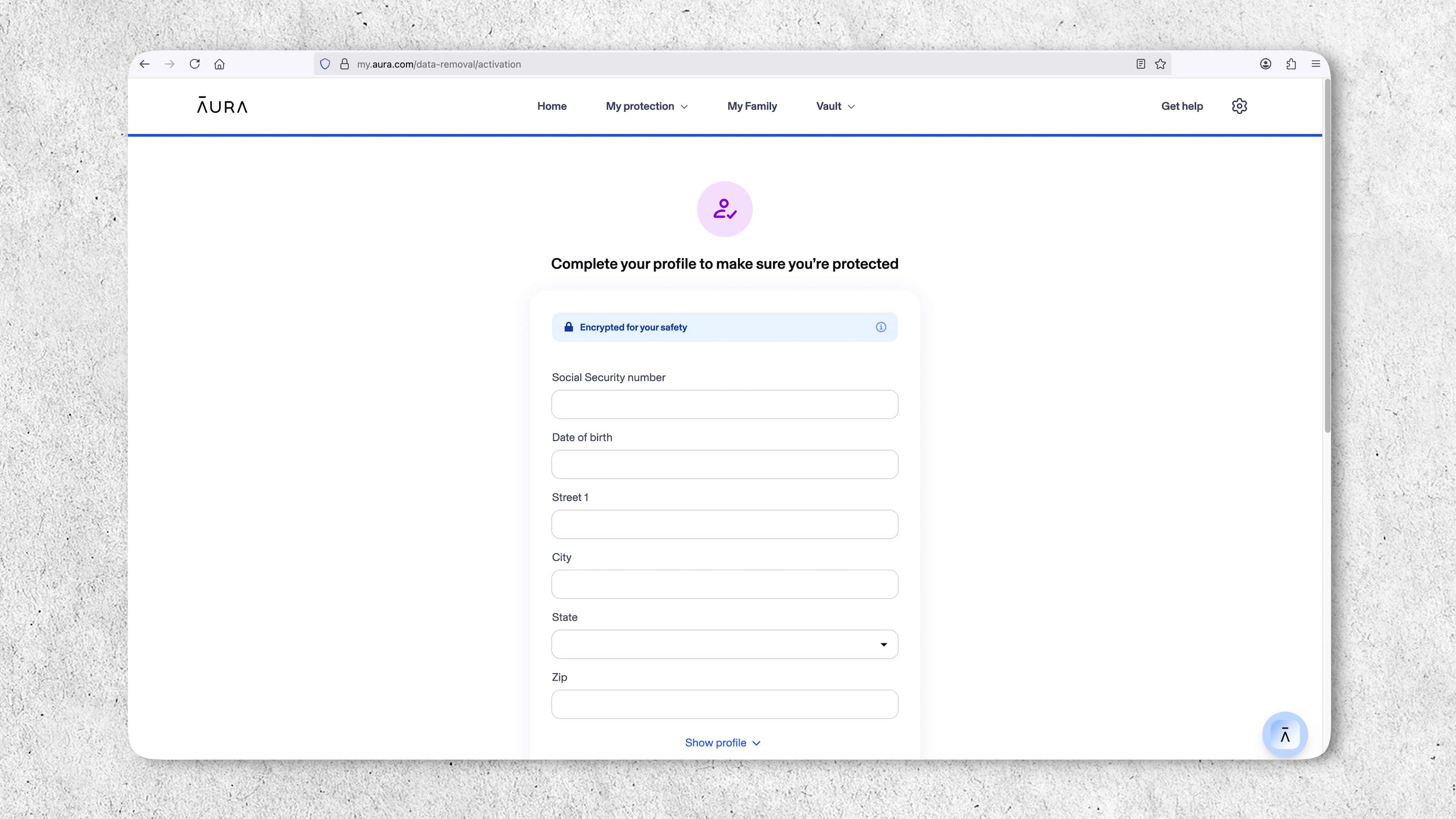 Setting up your Aura profile In order for Aura to watch over our personal details, we had to give them some information we usually don’t share with anyone.