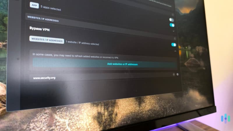 Surfshark's split tunneling lets you add websites and IP addresses that can bypass the VPN connection
