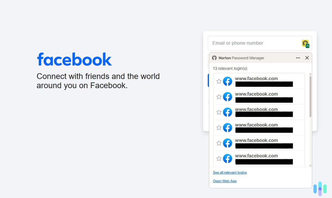 Testing Norton’s auto-fill functionality on Facebook