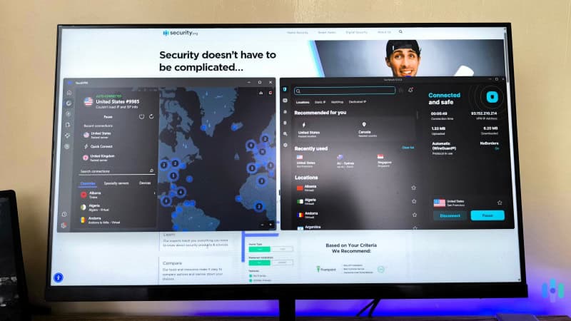 We tested Surfshark (right) and NordVPN (left) side-by-side to determine which is the better VPN
