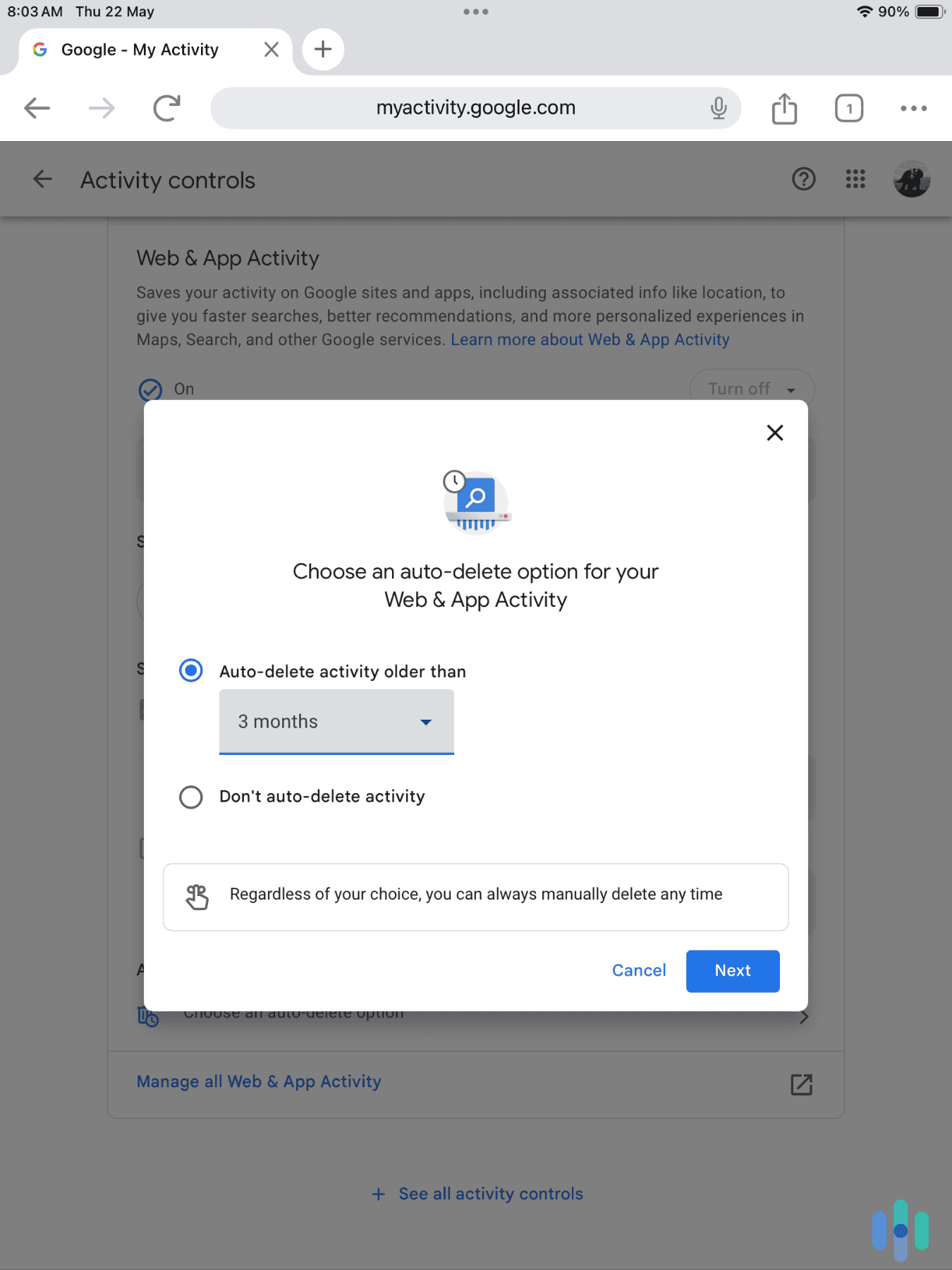Setting up Google’s Auto-delete feature on our iPad
