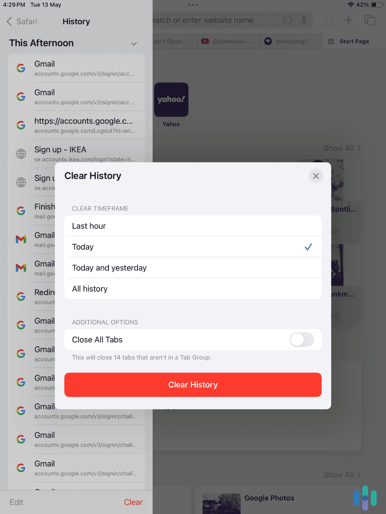 Deleting our search history within our iPad Safari app