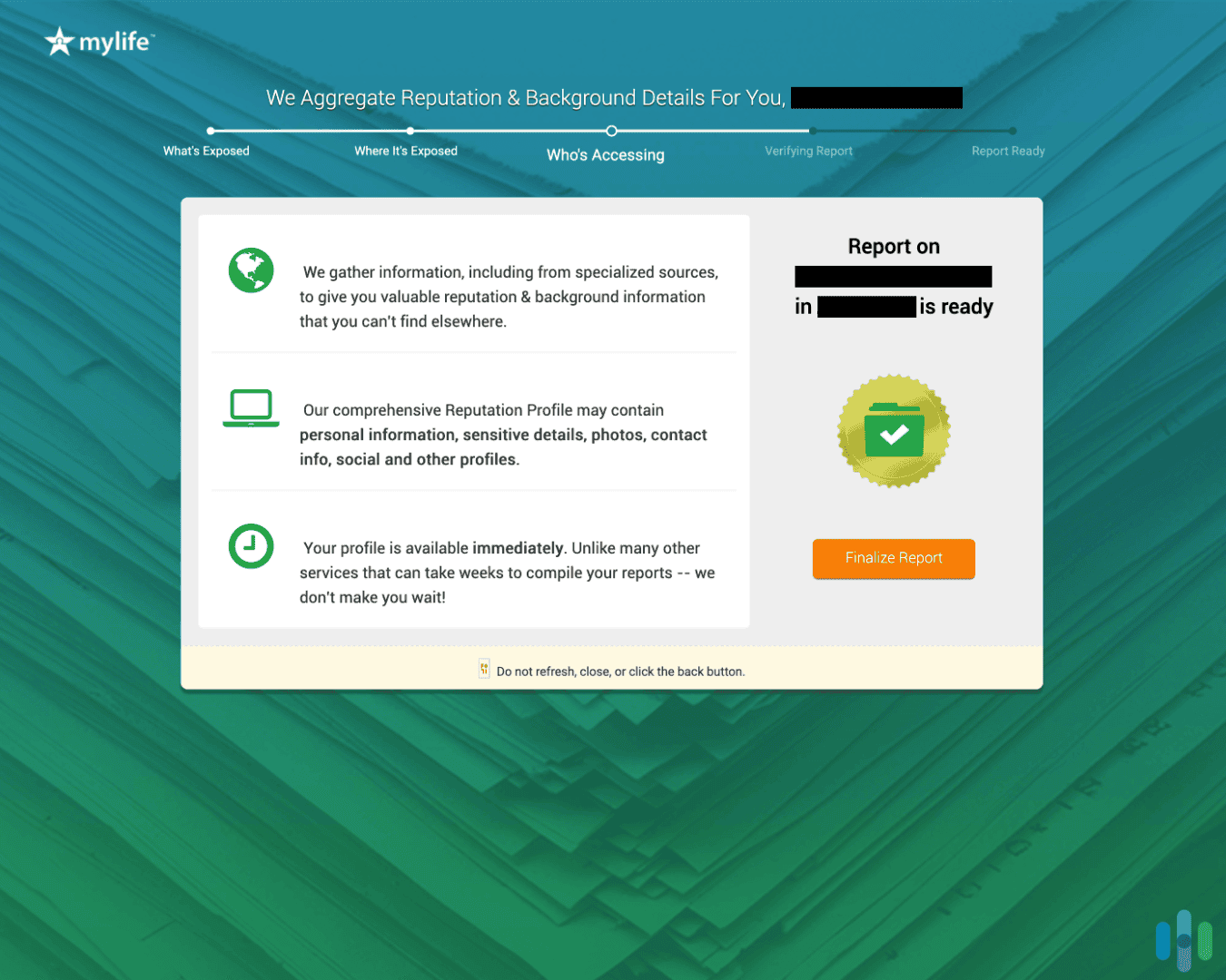 Requesting our MyLife Reputation Report for free