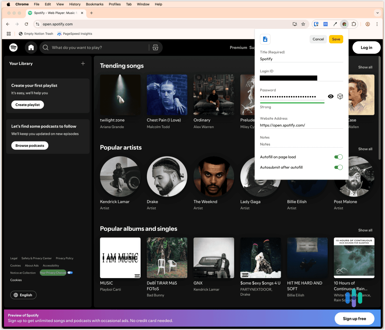 We toggled on autofill for Spotify using Keeper’s Chrome browser extension
