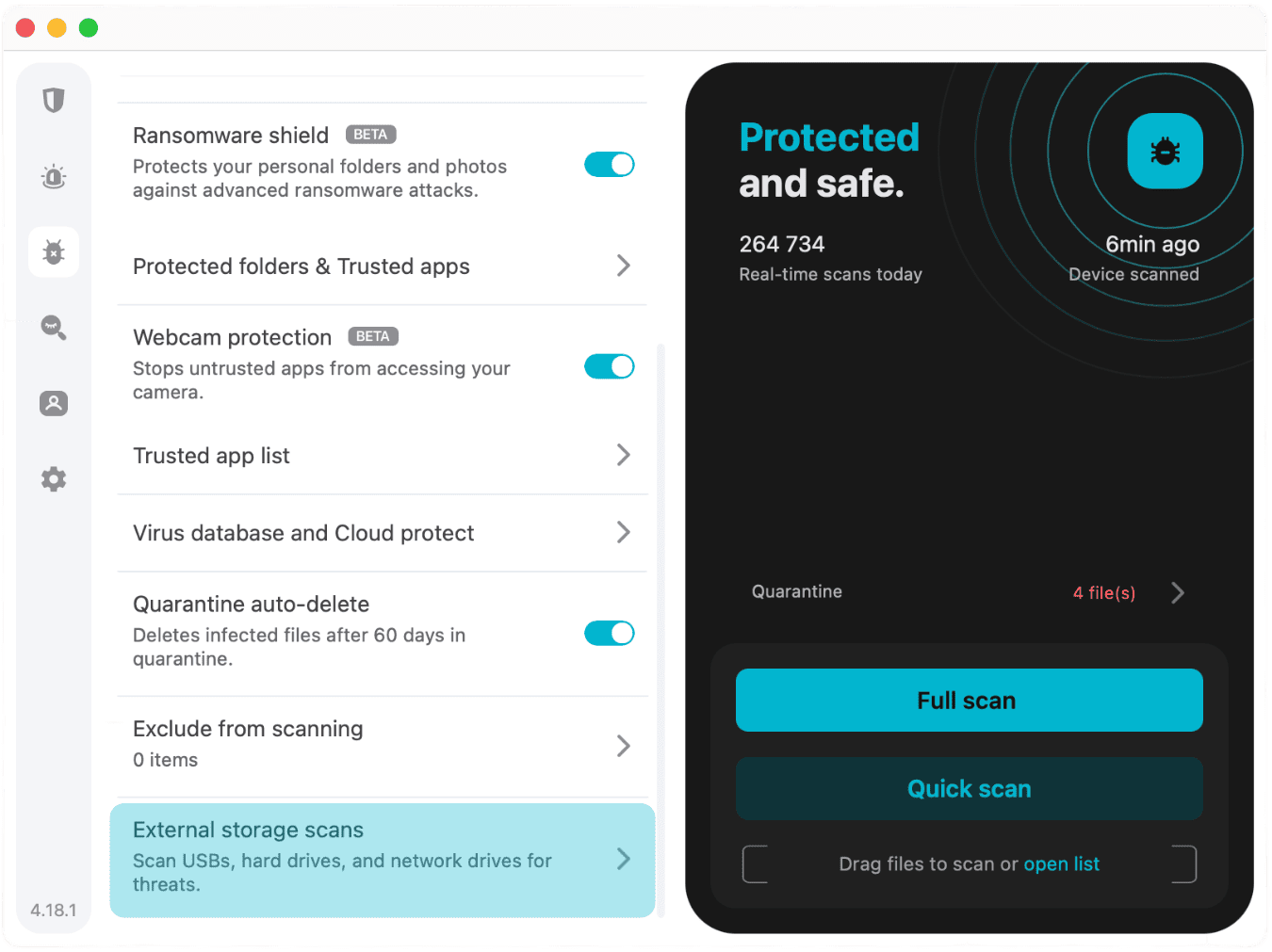 Surfshark has a special external storage scan option (in blue above) that guaranteed all our files were clean while saving time.