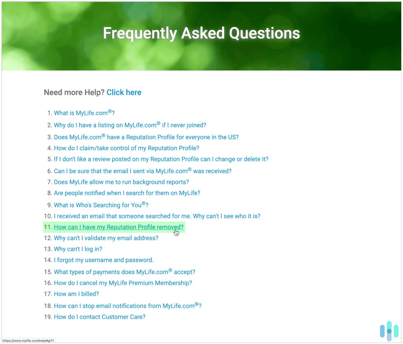 We found MyLife’s opt-out info deep within their FAQ.