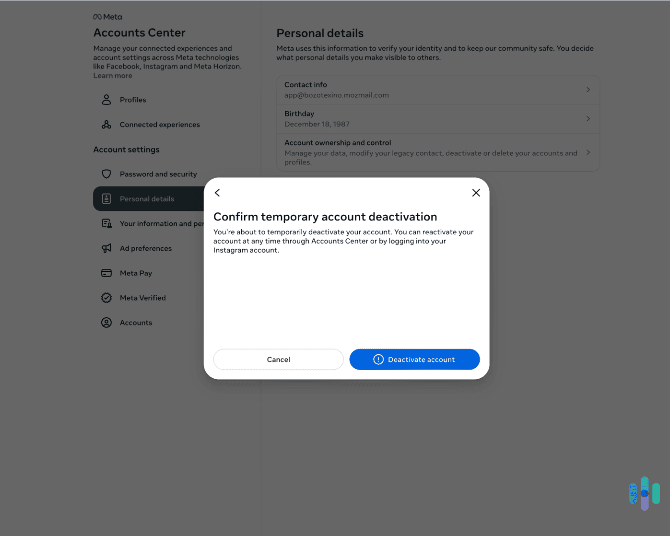 Once we hit the deactivate button, our account was hidden for 30 days.