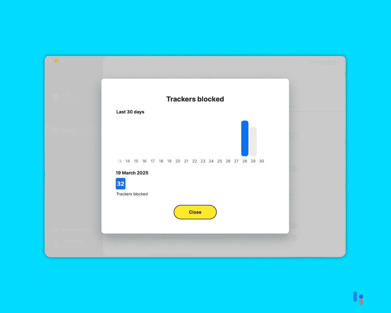 Here’s the view of our Norton ad blocker stats.