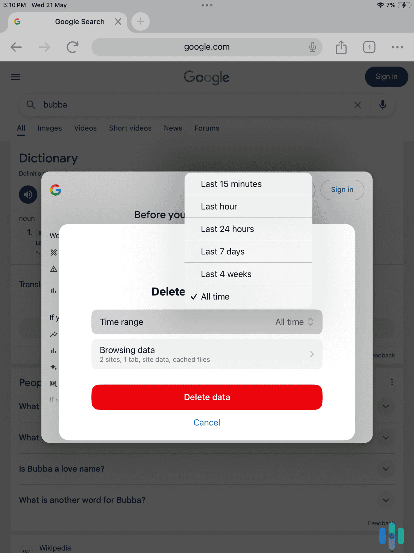 Deleting our whole Chrome cache forever in the iPad app