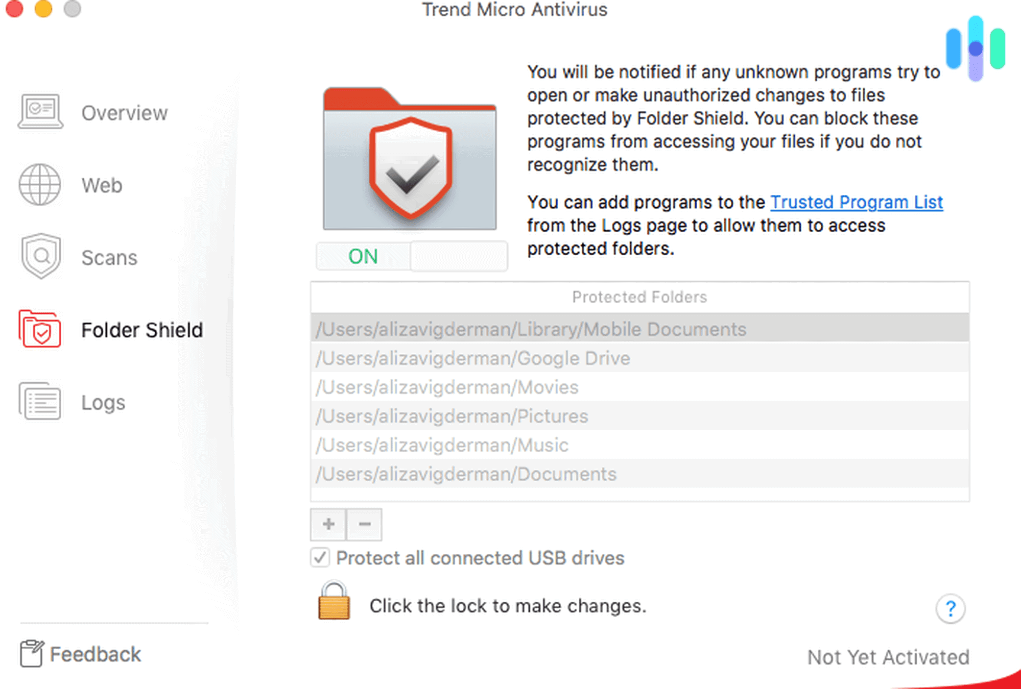 Trend Micro put our sensitive documents in a special folder where other apps couldn’t access them.