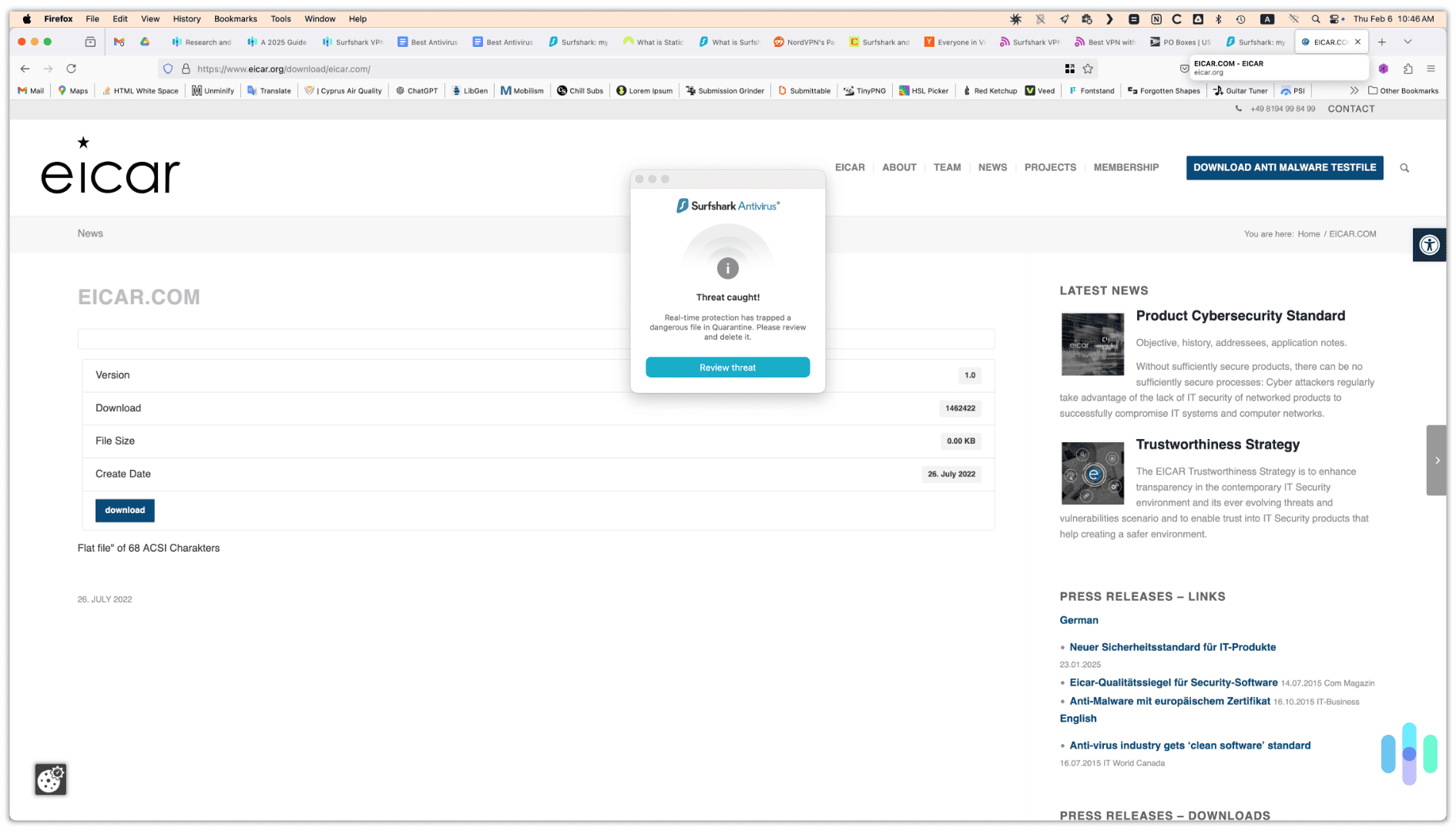 Surfshark passed our home virus test.