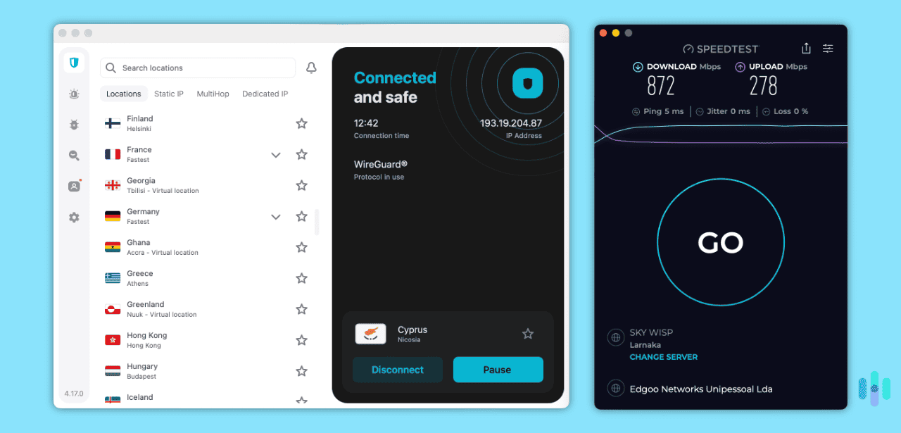 Surfshark VPN is fast up and down.