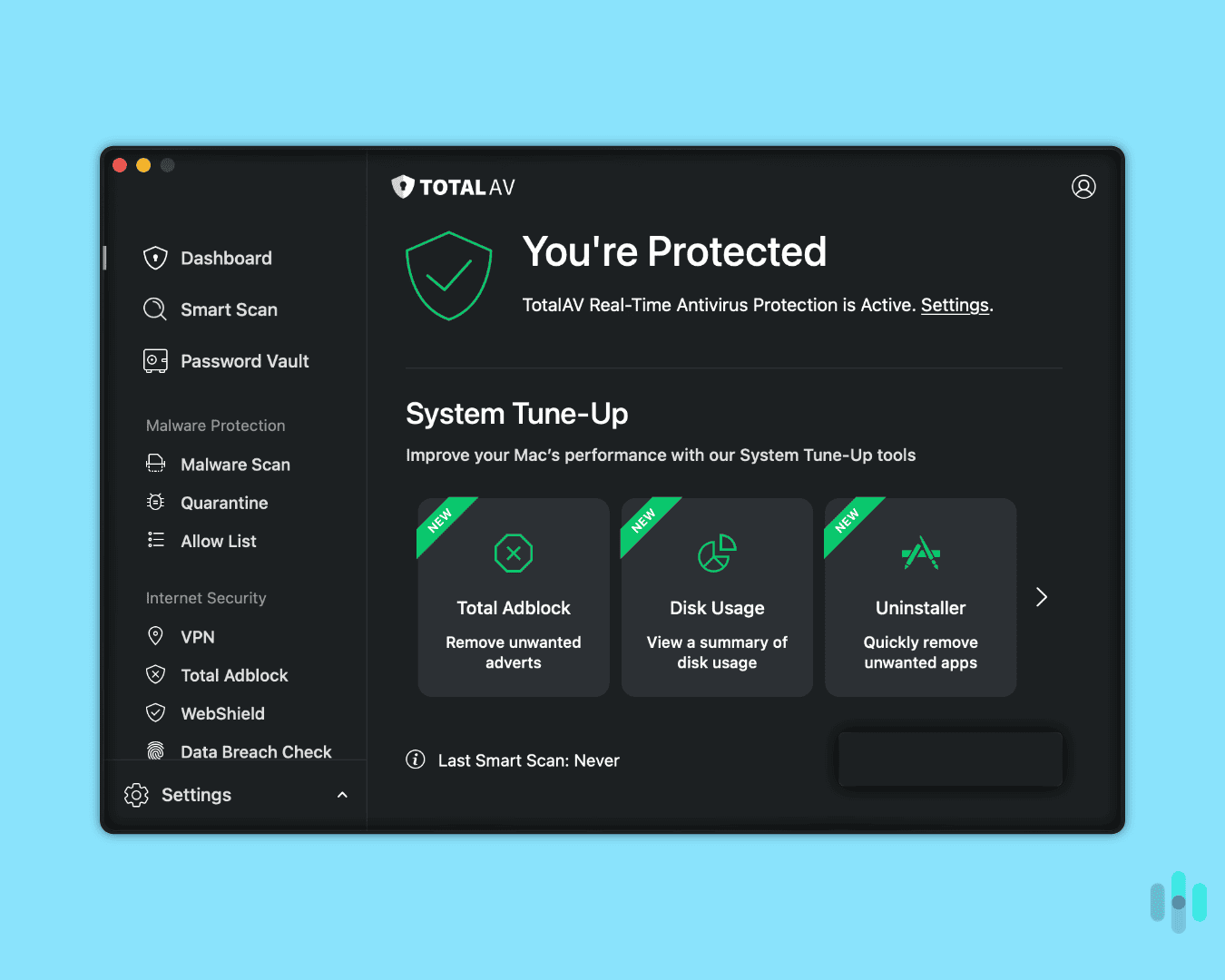 TotalAV dashboard with real-time virus scanning.