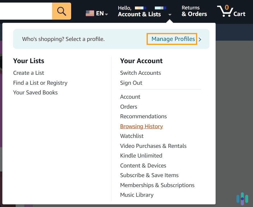Access your browsing history via the Amazon settings menu.
