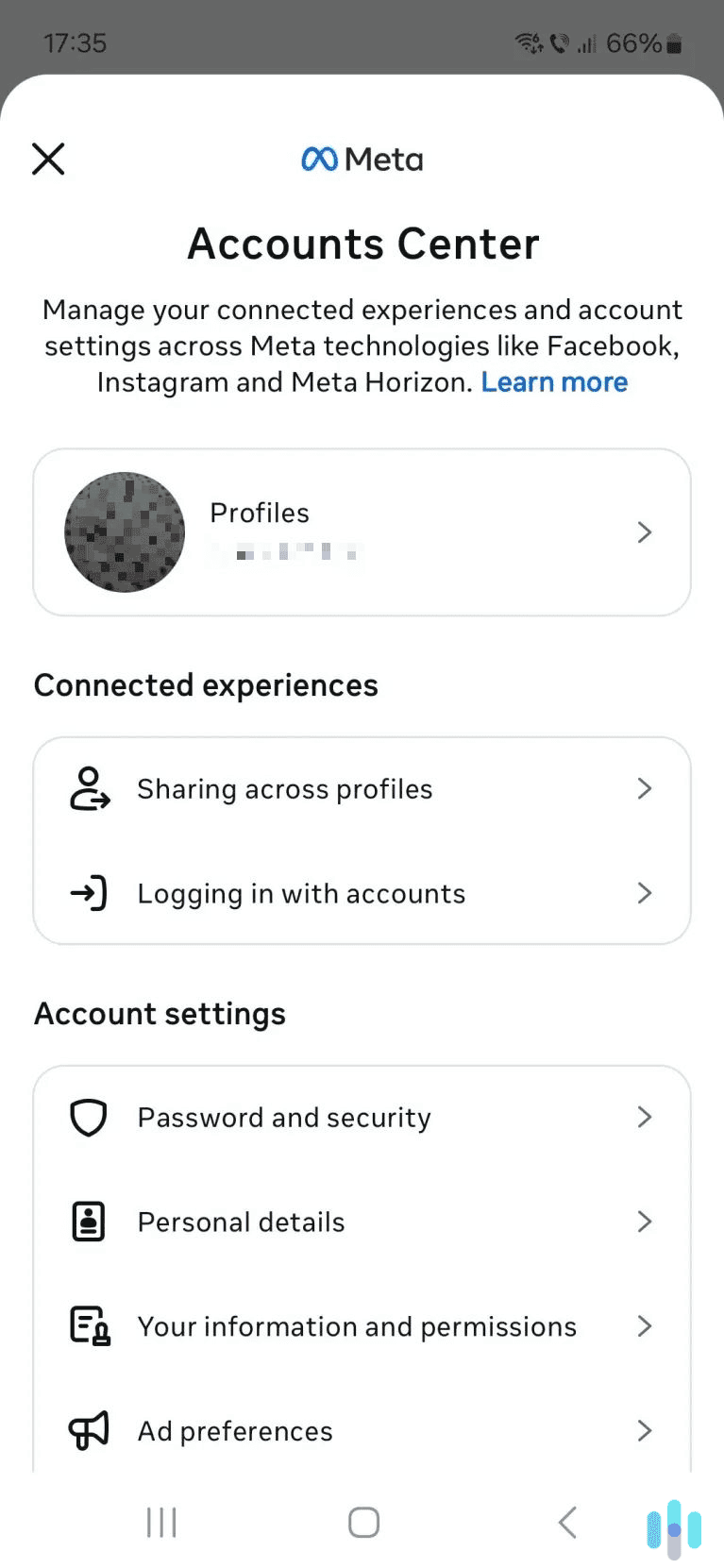Access your information and permission settings.