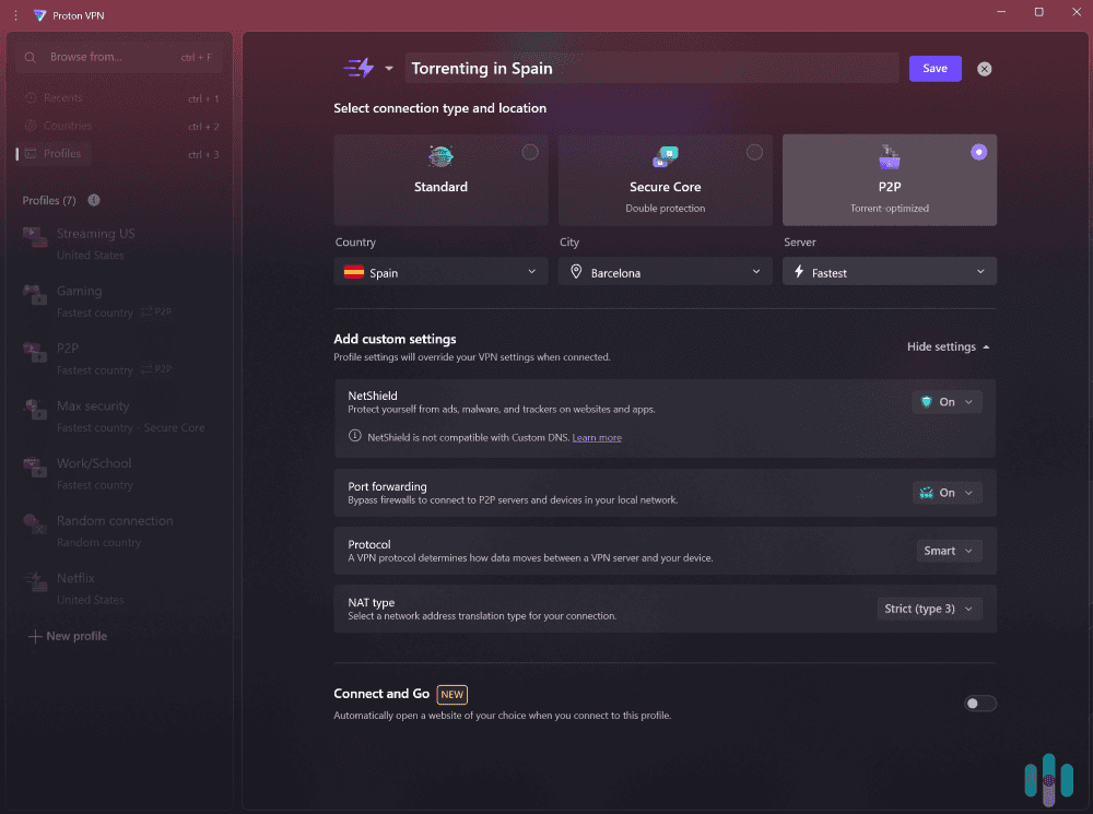 Automate how the VPN connects using the Profiles feature.