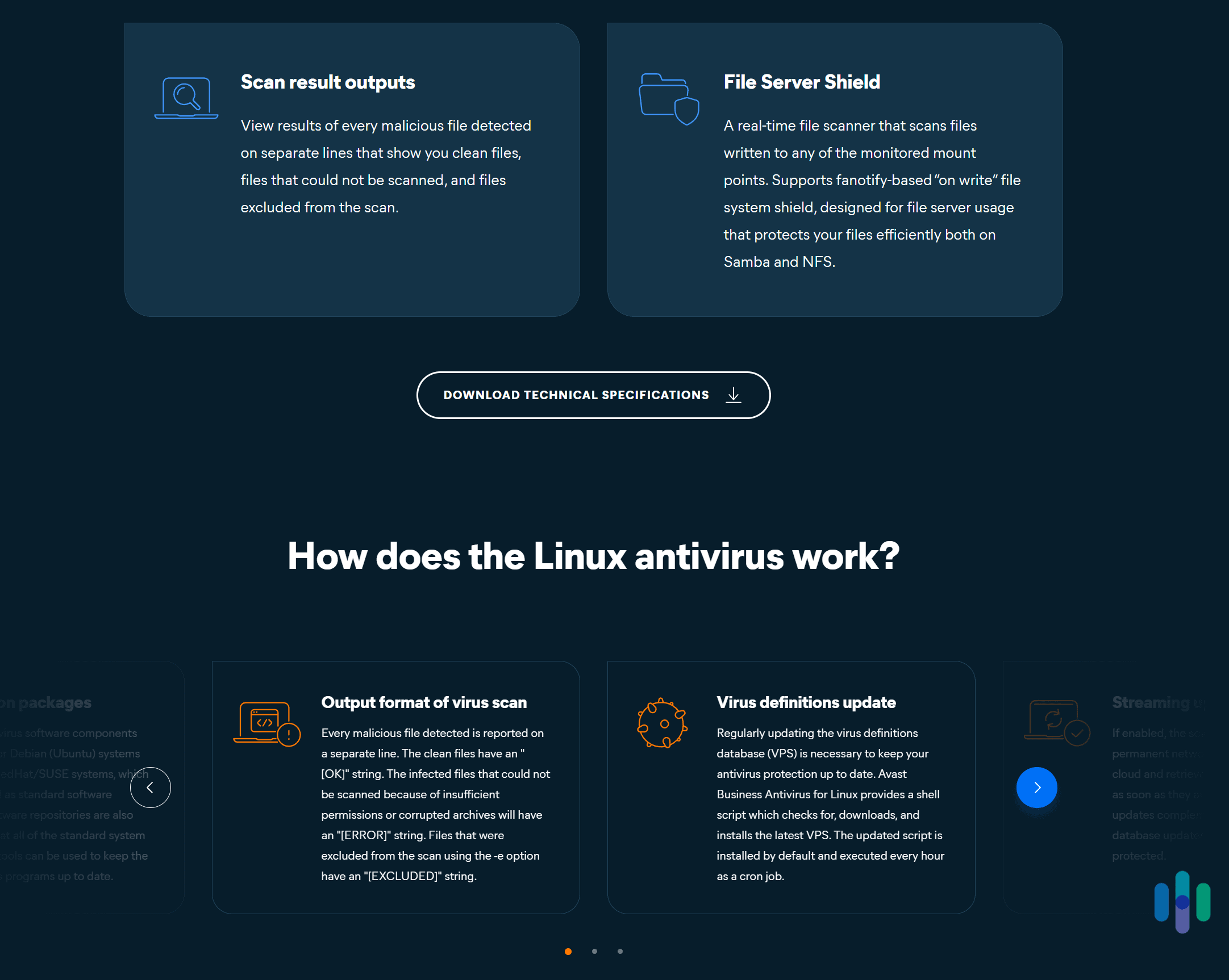 Avast's antivirus protection is specifically tailored for securing Linux file servers.