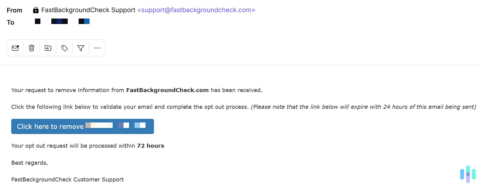 Check your email, and confirm the record removal request.