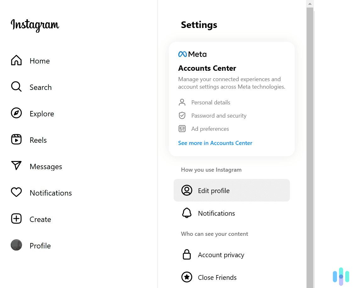 Choose the Accounts Center option.