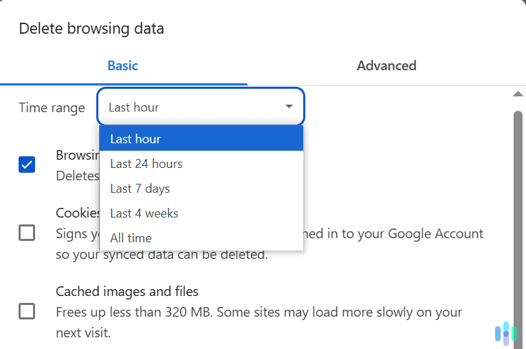 Choose which time range you want to use to clear your search history.