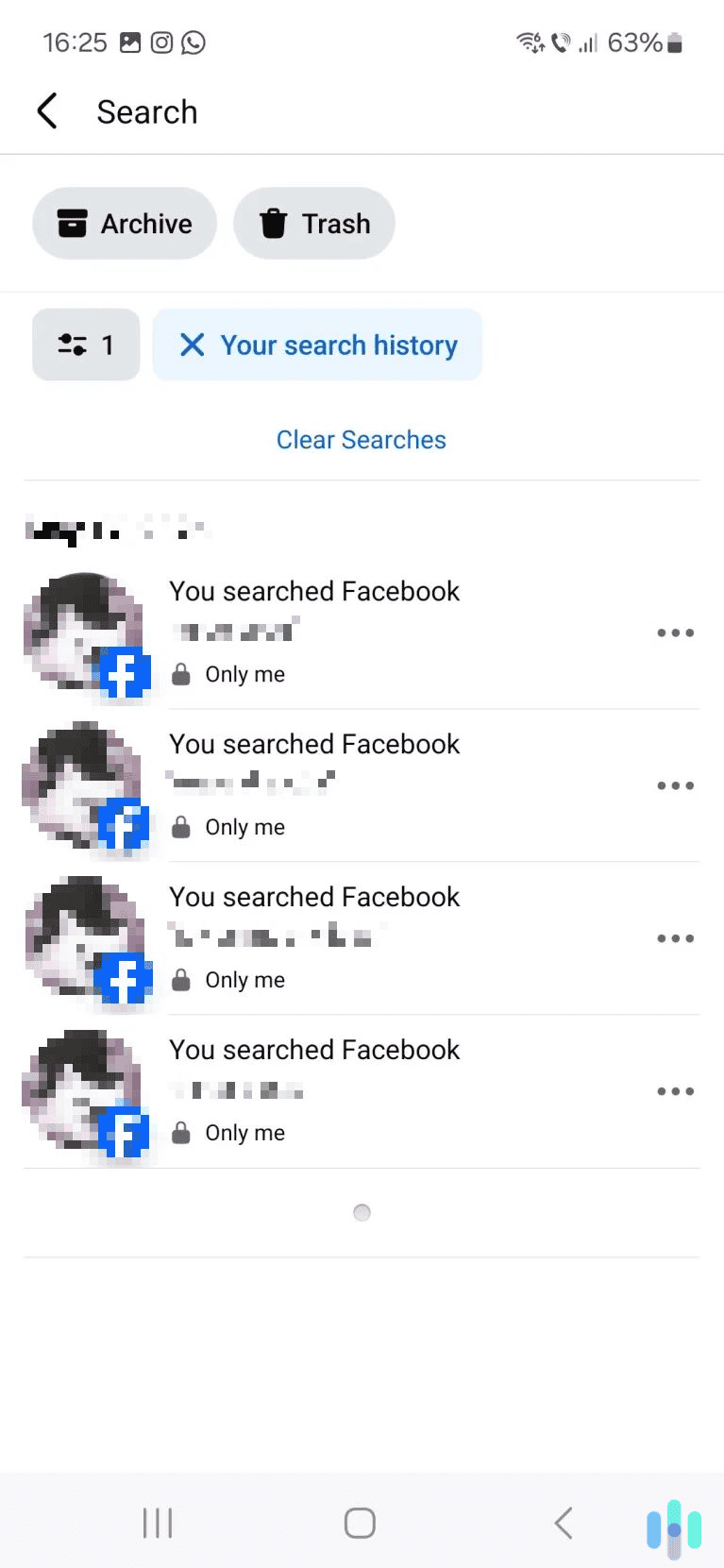 Clear your Facebook searches, either individually or in bulk.
