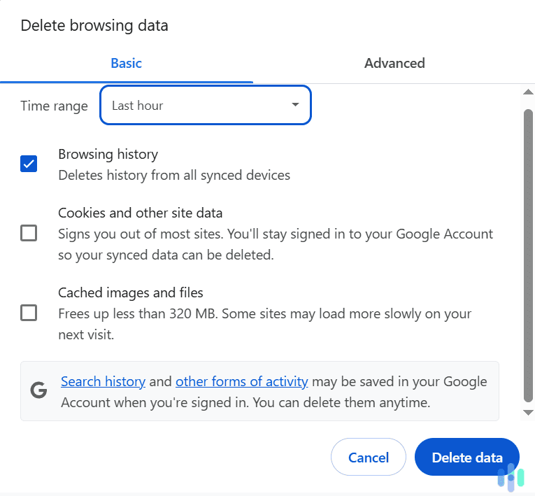 Click the blue button to remove your search history.