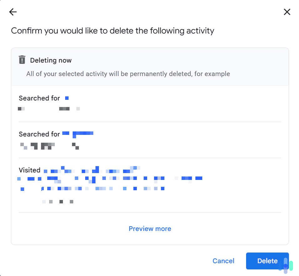 Confirm the deletion of your Gmail search history.