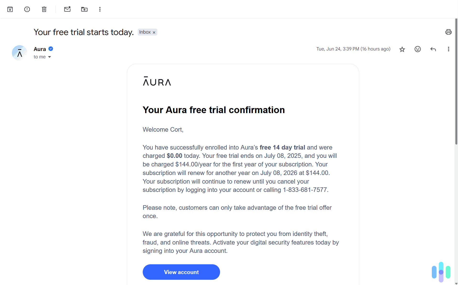 Aura gave us a 14-day free trial, more than enough time to try out the service.