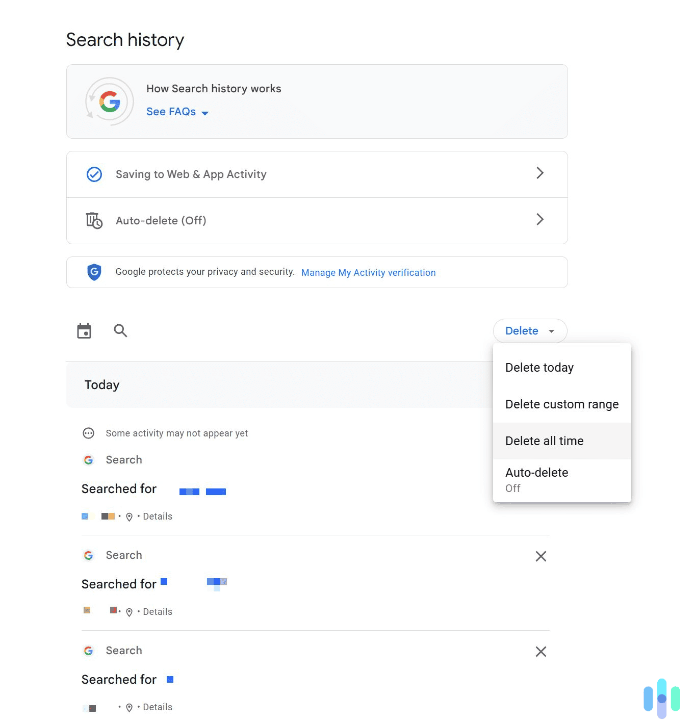 From the dropdown menu, pick the option that removes all your Google search history.