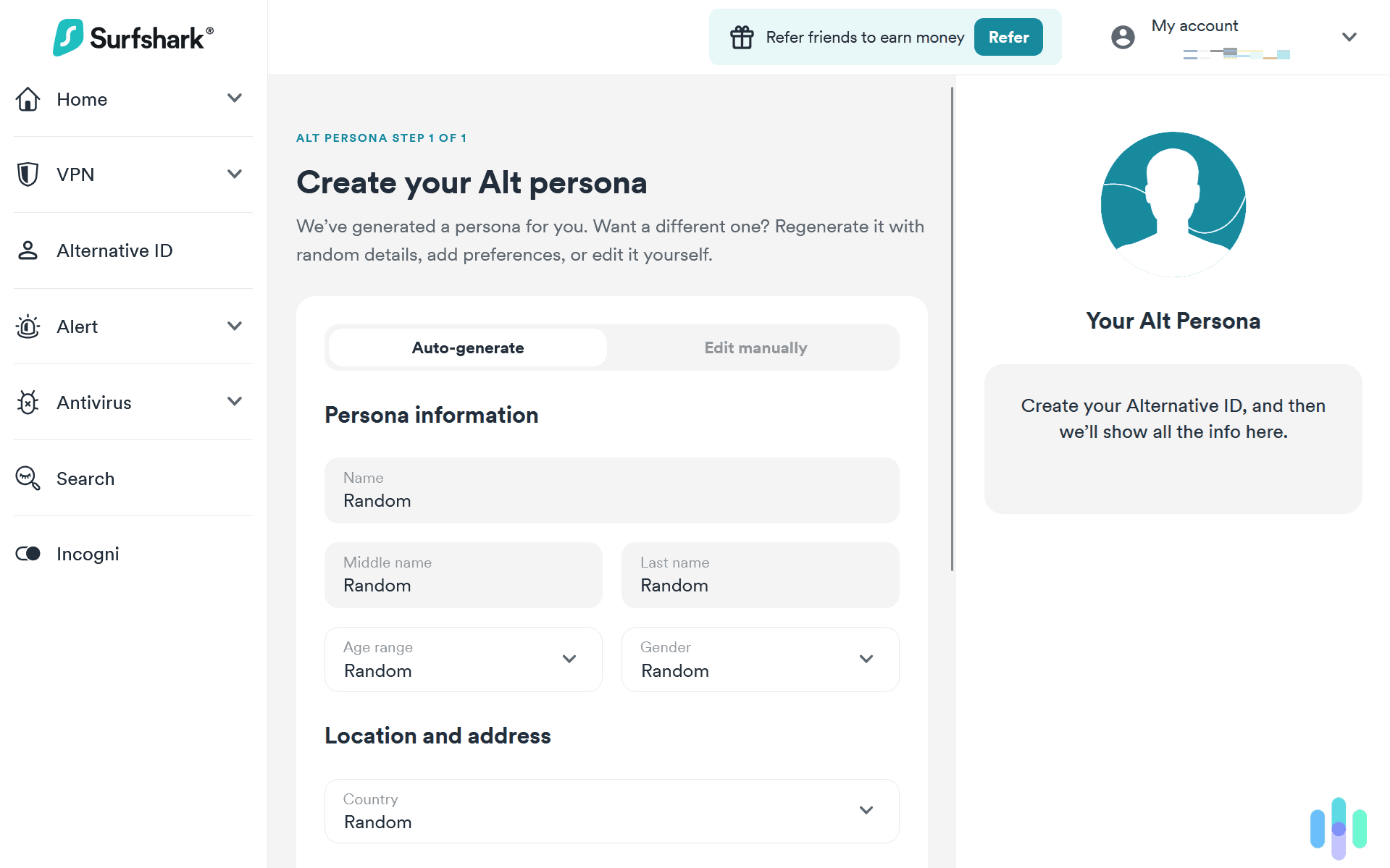 Generating alternative personas with Surfshark Alternative ID couldn’t have been easier.