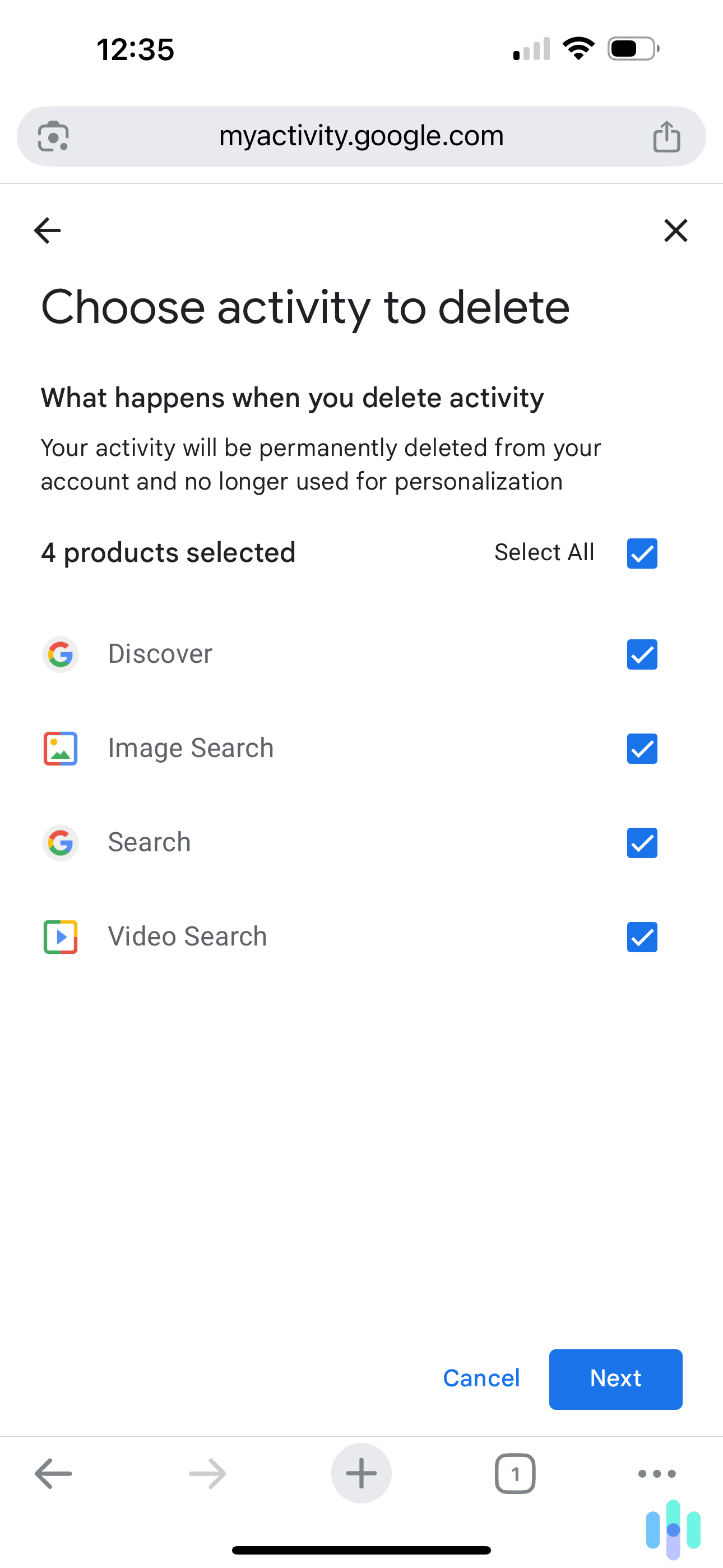 Google offers custom time range and activity deletion.