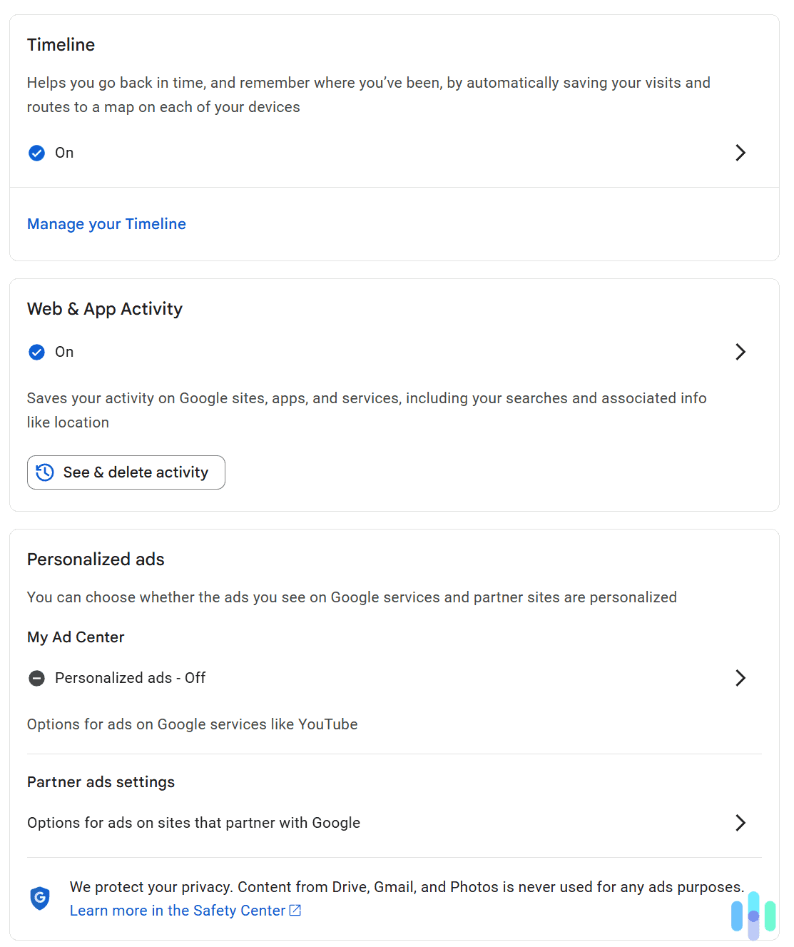 Head to the Web & App Activity tab.