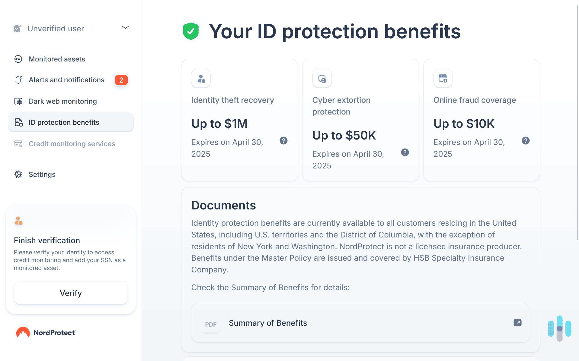 NordProtect gave us a comprehensive look at the insurance we had available if our identity were stolen.