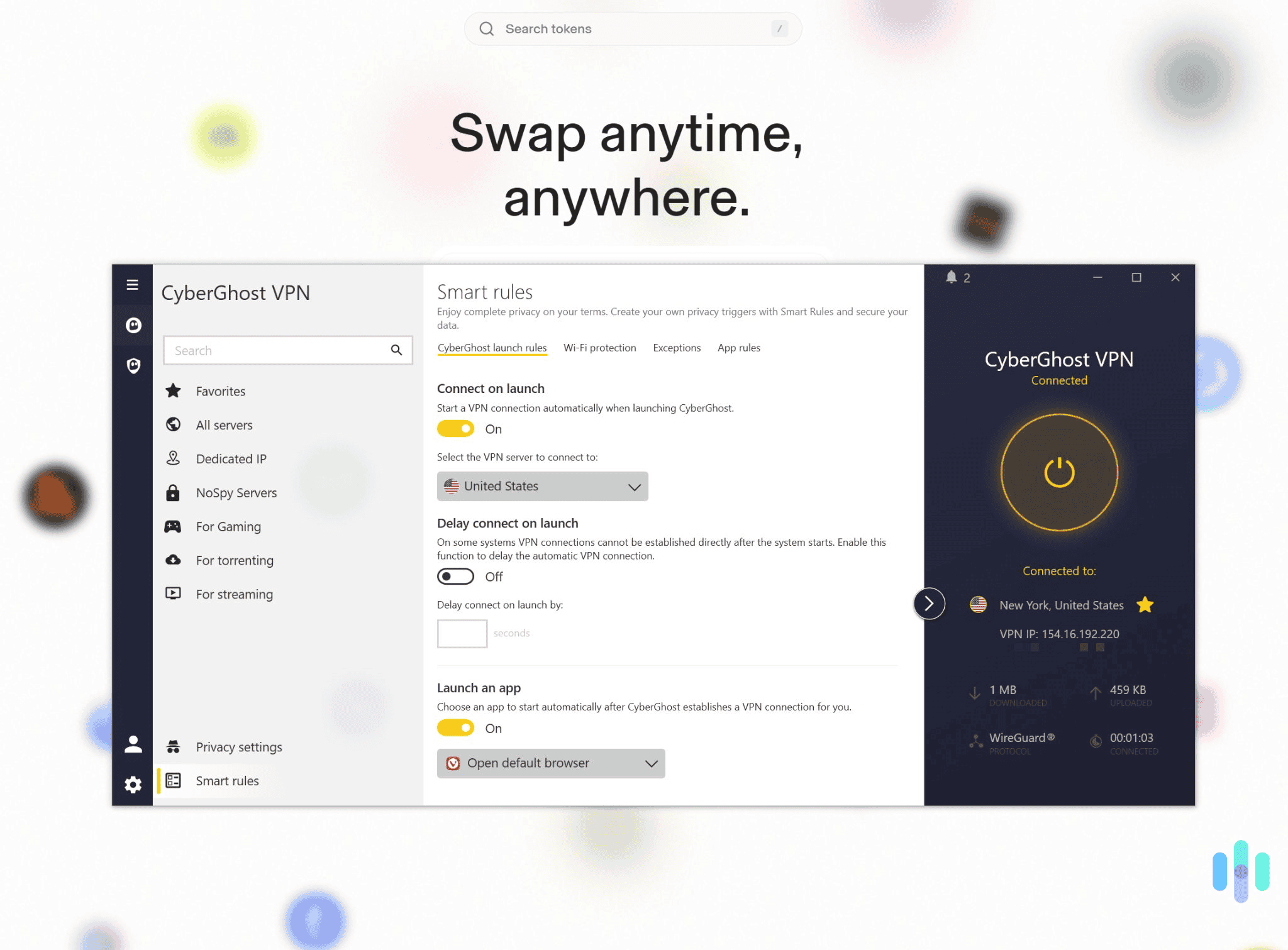 It only took us a few seconds to configure CyberGhost VPN's automated connections.
