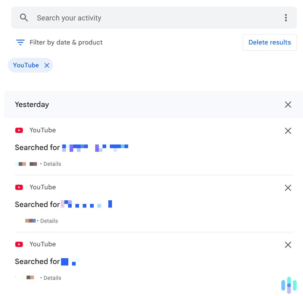 Just click the “X” icon next to any search entry you want to remove.