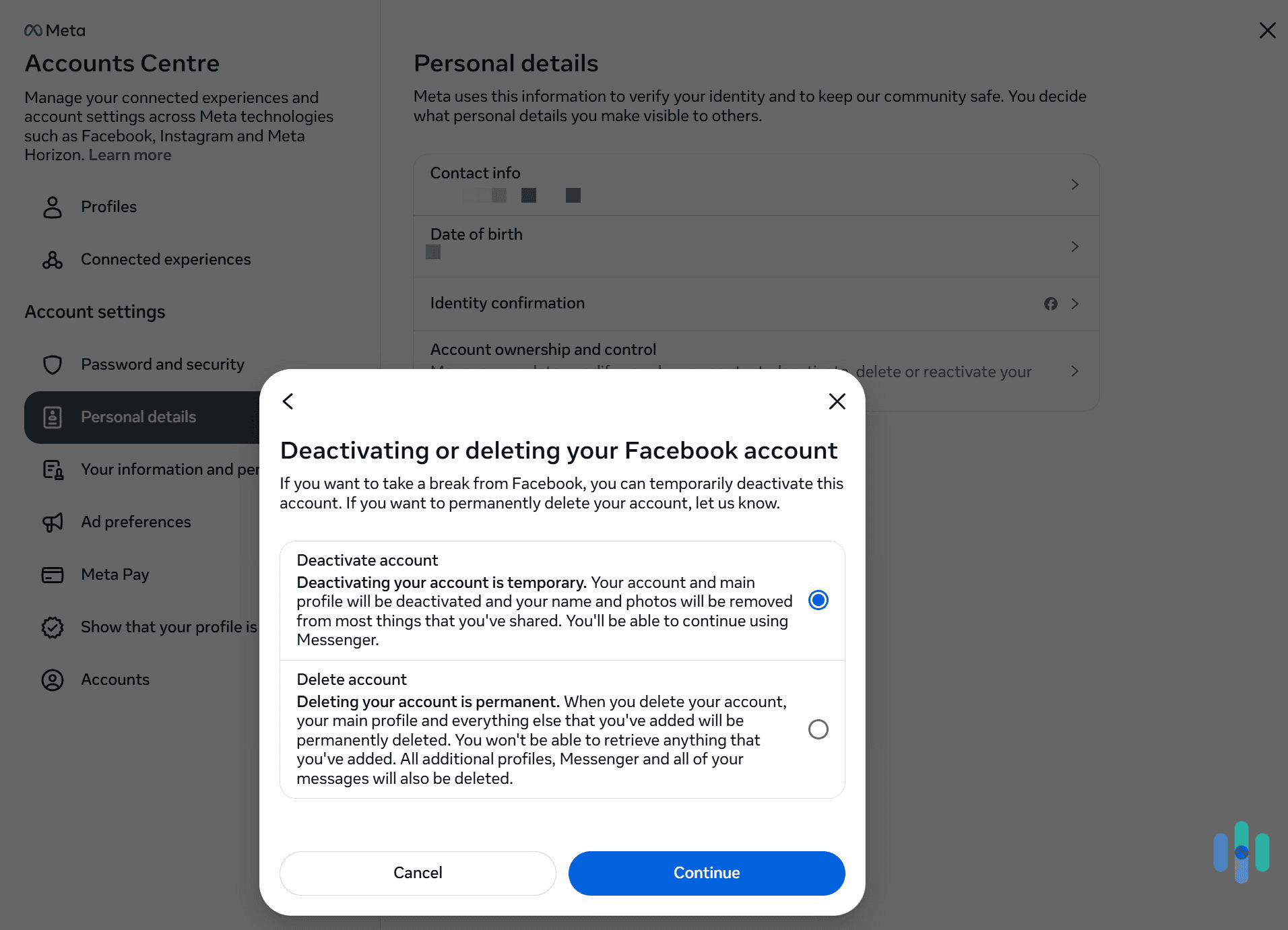 Just follow the same steps for deleting your Facebook account, but pick the account deactivation option.