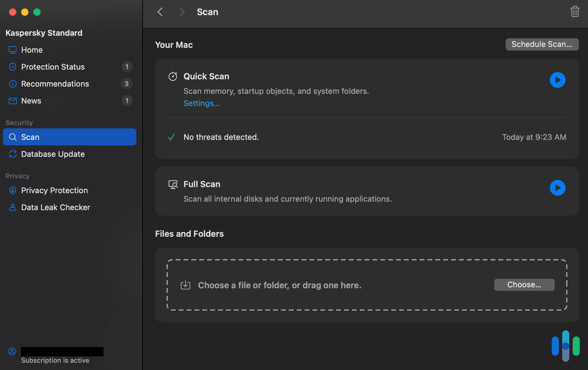 Kaspersky Standard plan scan