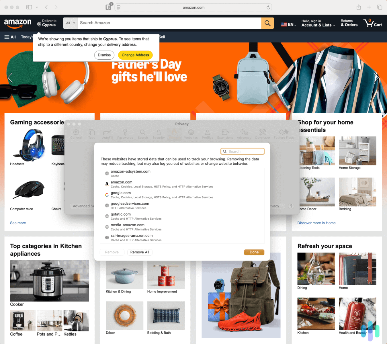Manually deleting Amazon trackers in Safari