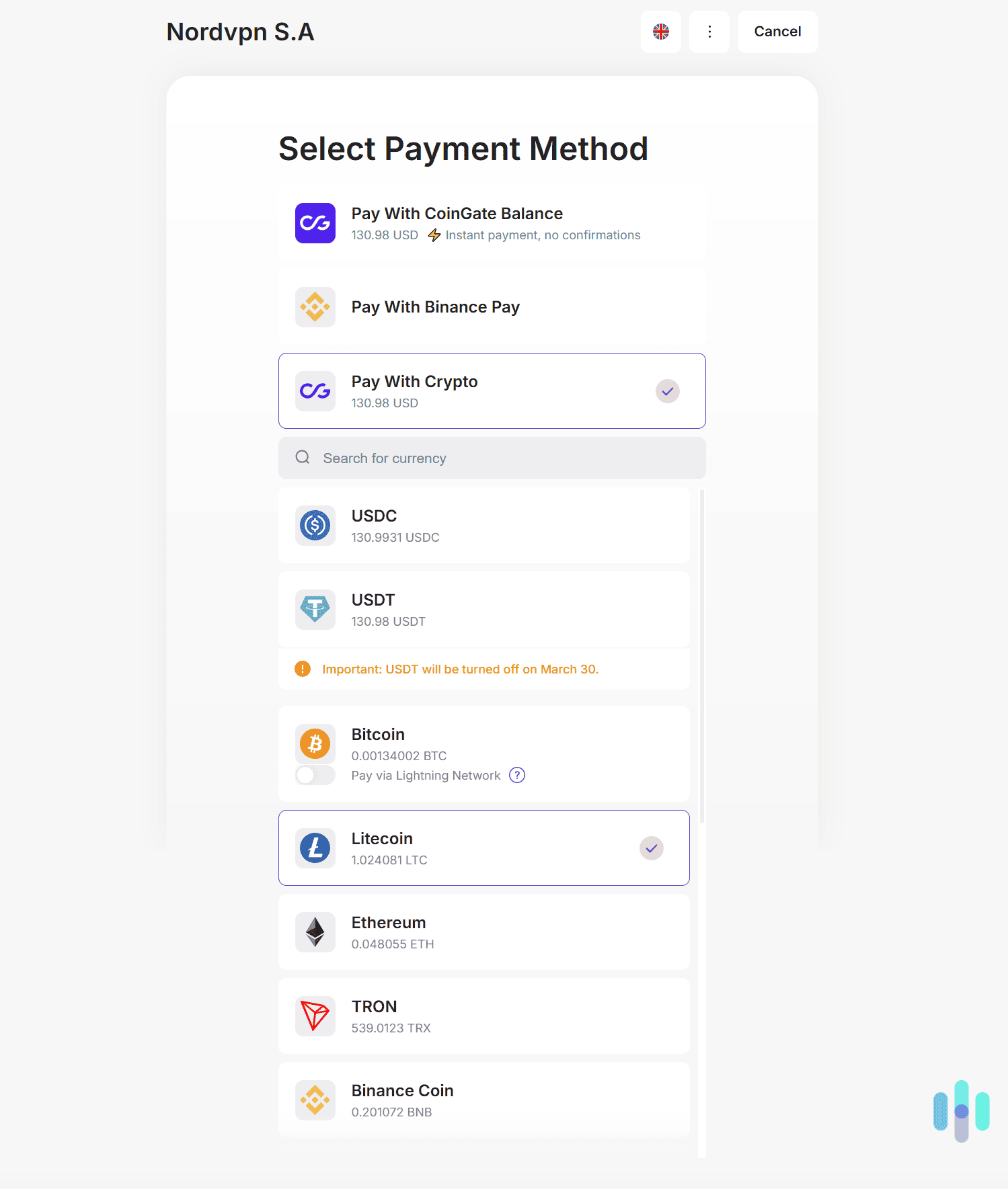 Many top VPNs let you pay for their services using multiple cryptocurrencies.