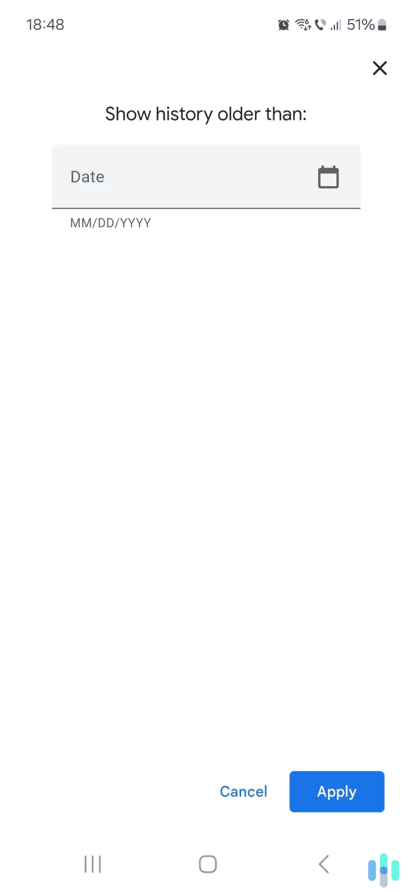 On mobile, you can only choose to display search entries that are older than a certain date.