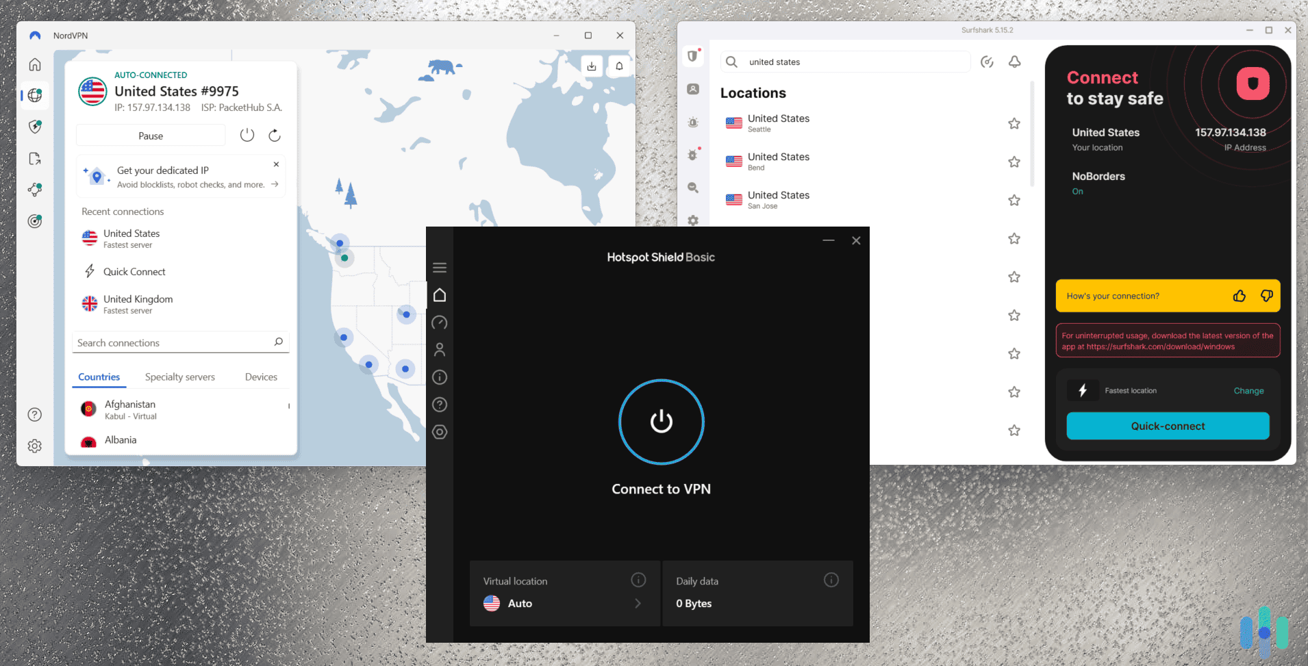Our top three best free VPNs for Windows — Hotspot Shield, NordVPN, and Surfshark