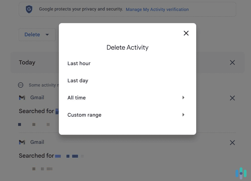 Pick the period you want to use to delete your Gmail search history.