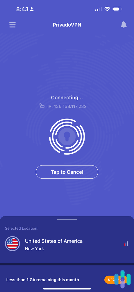 PrivadoVPN connecting